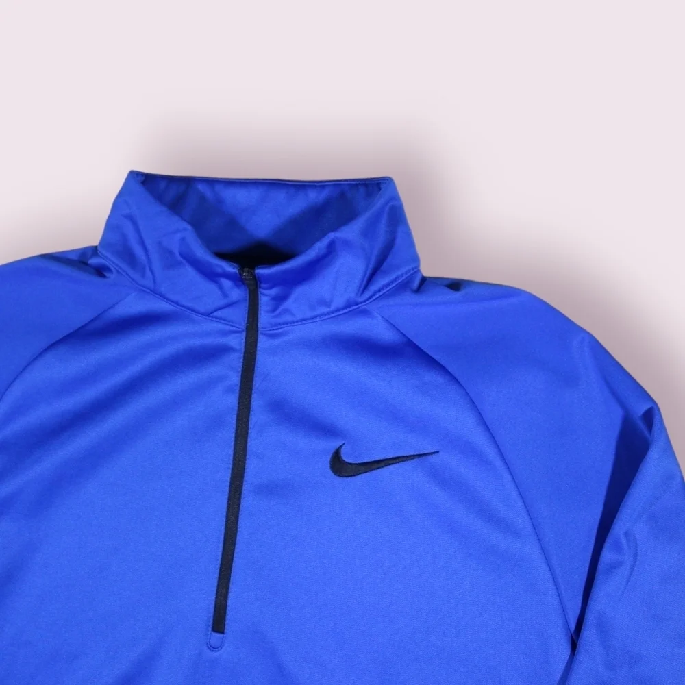 Nike Dri-Fit Men’s L Blue 1/4 Zip Fleece Pullover Sweatshirt Black Swoosh